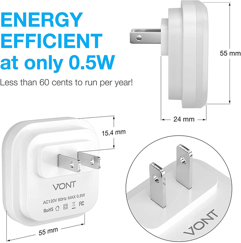 Vont 'Lyra' LED Night Light, Plug-In [6 Pack] Super Smart Dusk to Dawn Sensor, Night Lights Suitable for Bedroom, Bathroom, Toilet, Stairs, Kitchen, Hallway, Kids,Adults,Compact Nightlight, Cool White