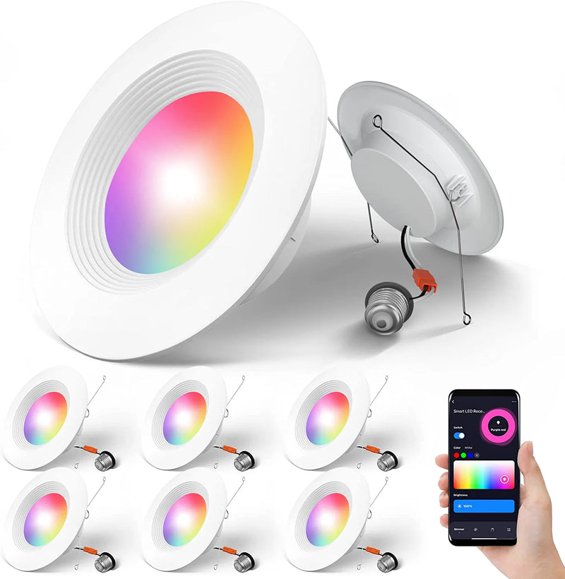 Amico 5/6 Inch Smart LED Recessed Lighting 1 Pack, RGBCW Color Changing Wifi Can Lights with Baffle Trim, Retrofit Downlight, 12.5W=100W 1050LM, Works with Alexa & Google Assistant, App Control Home & Garden > Lighting > Flood & Spot Lights Amico 6 Pack  