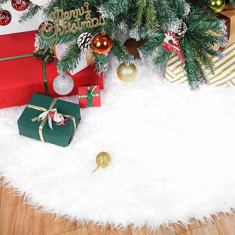Husfou Faux Fur Christmas Tree Skirt, 48" Plush Xmas Tree Skirt Decorations for Holiday Party Indoor Decor, Fluffy Christmas Tree Mat Home & Garden > Decor > Seasonal & Holiday Decorations > Christmas Tree Skirts Husfou LLC White; 48"  
