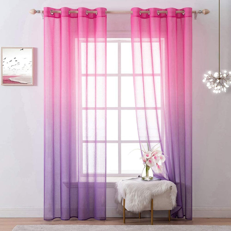 MIULEE 2 Panels Linen Sheer Curtain Voile Grommet Top Semi Translucent Gradient Curtains Window Treatment for Bedroom Living Room Ombre Grey 54X84 Inch Home & Garden > Decor > Window Treatments > Curtains & Drapes MIULEE Pink and Purple W54xL84 