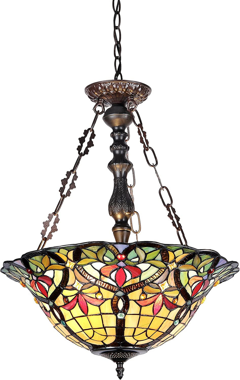 Chloe Lighting CH33389VR18-UH3 Tiffany-Style Victorian 2 Light Inverted Ceiling Pendant 18-Inch Shade, Multi-Colored Home & Garden > Lighting > Lighting Fixtures Chloe   