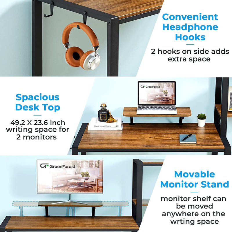 Greenforest Computer Desk 68.8 Inch with Storage Printer Shelf Reversible Home Office Desk Large Study Writing Table with Movable Monitor Stand and 2 Headphone Hooks for PC, Gaming, Working, Walnut Home & Garden > Household Supplies > Storage & Organization GreenForest   
