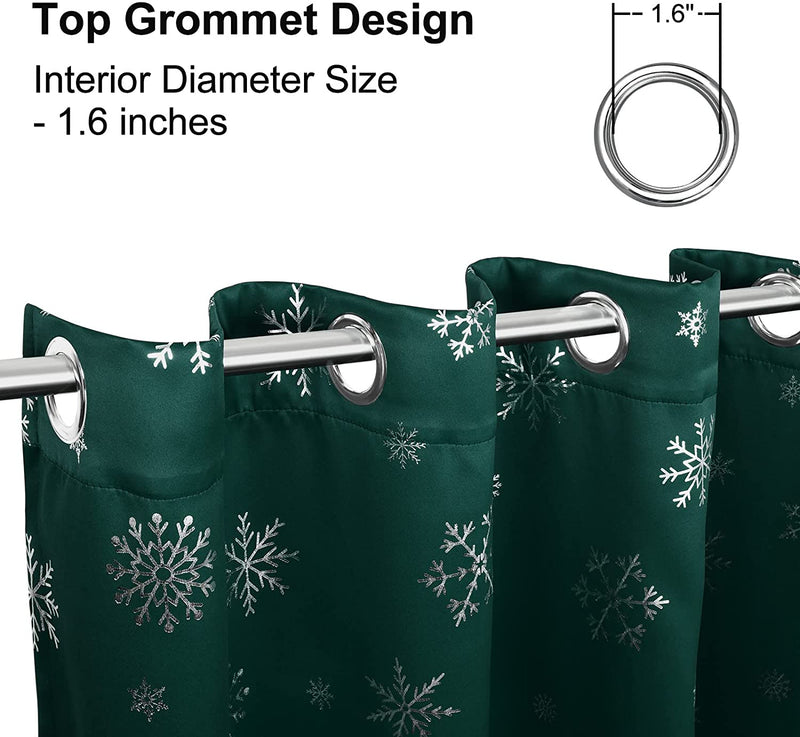 FRAMICS Snowflake Foil Print Christmas Curtains, Thermal Insulated Blackout Curtains for Living Room and Bedroom, Christmas Grommet Window Curtains Drapes, 52" X 84", Green, Set of 2 Panels Home & Garden > Decor > Window Treatments > Curtains & Drapes FRAMICS   
