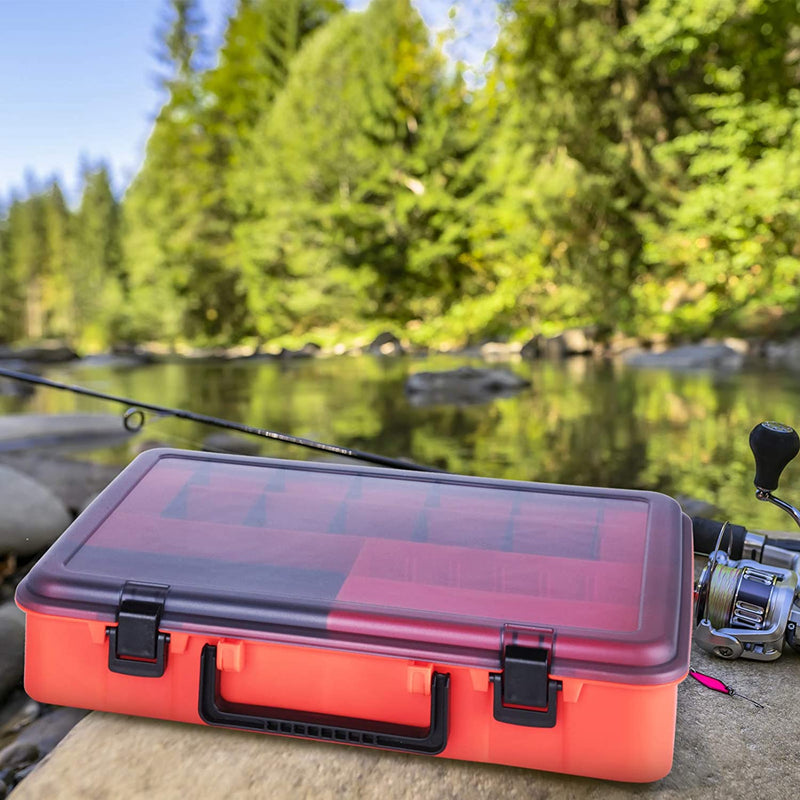 Goture Plastic Storage Organizer Box, Portable Tackle Storage Adjustable Divider Removable Compartment with Handle, Box Organizer for Fishing Storage Orange Sporting Goods > Outdoor Recreation > Fishing > Fishing Tackle GOTURE   