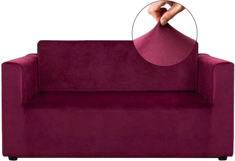RECYCO Velvet Sofa Covers for 4 Cushion Couch, Furniture Covers for Sofa, Sofa Slipcover 1 Piece for Living Room, Dogs, Navy Home & Garden > Decor > Chair & Sofa Cushions RECYCO Burgundy Loveseat 