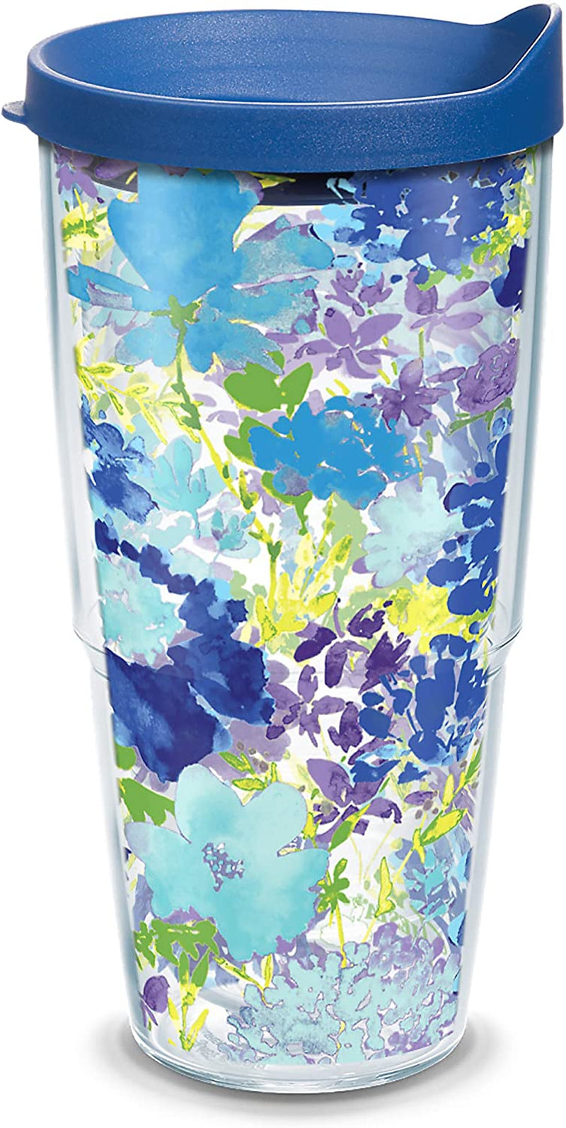 Tervis Made in USA Double Walled Fiesta Insulated Tumbler Cup Keeps Drinks Cold & Hot, 16Oz Mug - Purple Lid, Purple Floral Home & Garden > Kitchen & Dining > Tableware > Drinkware Tervis Classic - Blue Lid 24oz 