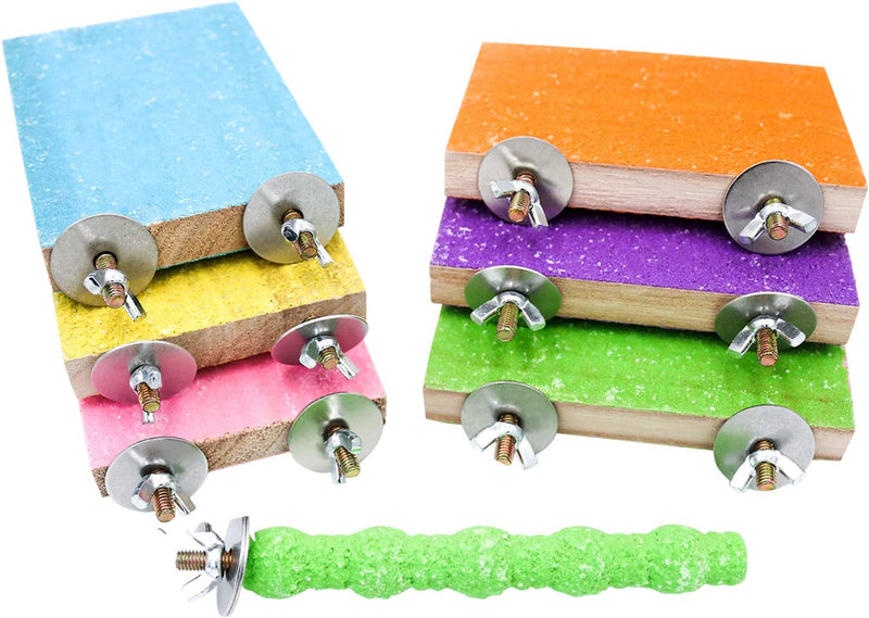 7 Pcs Bird Perch Stand Toy, Wood Parrot Stand Platform Colorful Sand Paw Grinding Stick Cage Accessories Exercise Toys for Cockatiel Conure Budgies Parakeet Lovebird Hamster Gerbil Rat Mouse (7 Pcs) Animals & Pet Supplies > Pet Supplies > Bird Supplies Bac-kitchen 7 Pcs  