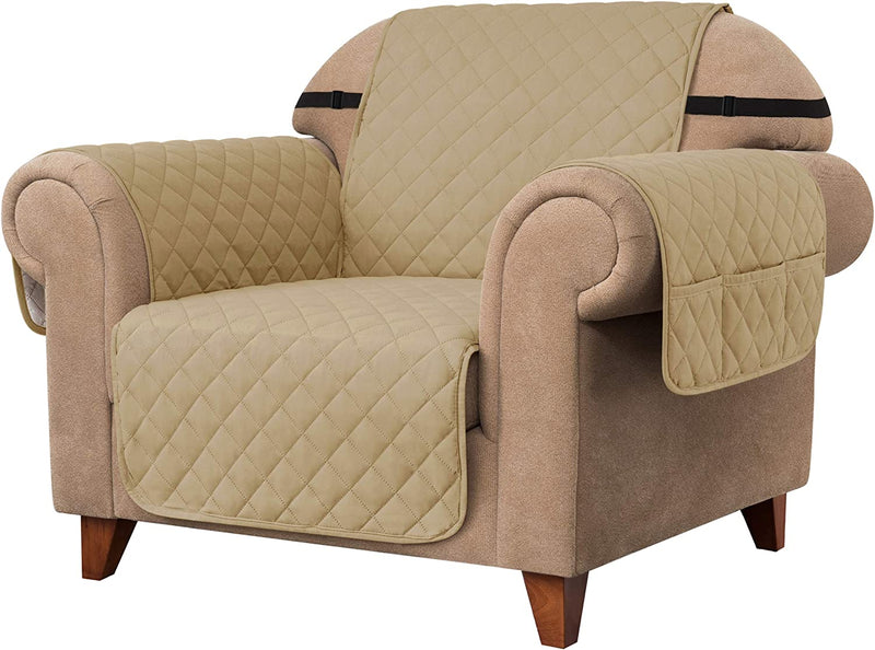 Ouka Reversible Slipcover, Quilted Sofa Cover with Elastic Strap, Soft Furniture Protector for Pets and Kids(Khaki, Oversize Sofa) Home & Garden > Decor > Chair & Sofa Cushions Ouka Sand Chair 