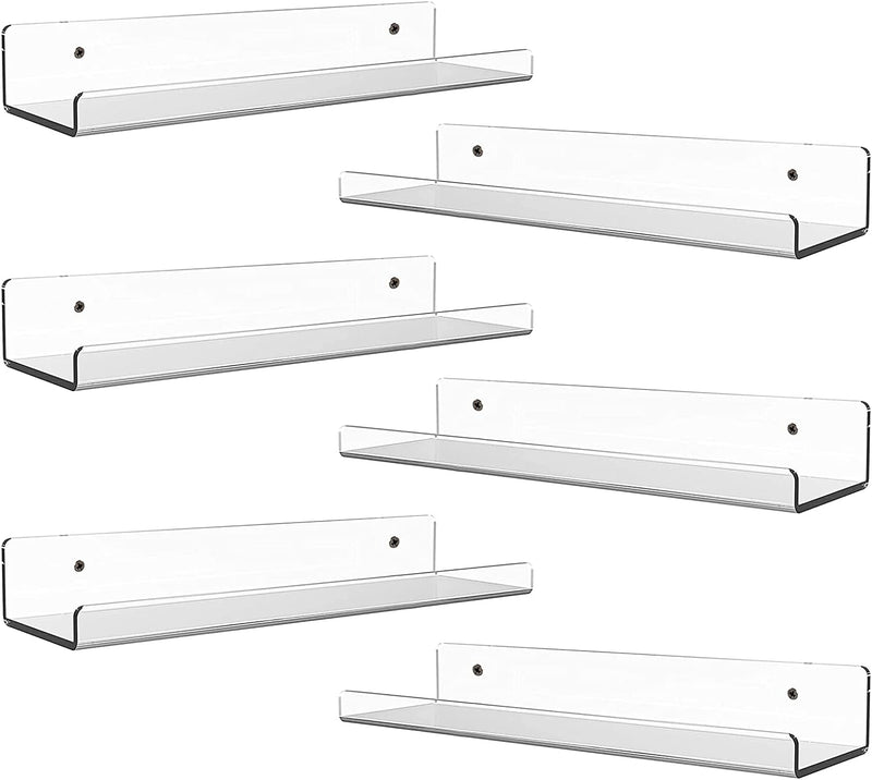 Kids Floating Bookshelves, Acrylic Wall-Mounted 13.7 Inches 4 Pack, Clear Invisible Wall Bookshelves Ledge Book Shelf, 5MM Thicker with Free Screwdriver (13.7Inch-4Packs) Furniture > Shelving > Wall Shelves & Ledges ECOSEAO 15inch-Wider-6Packs  