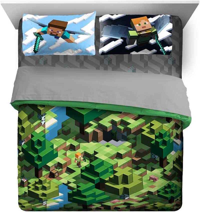 Minecraft Daytime 7 Piece Queen Bed Set - Includes Comforter & Sheet Set - Bedding Features Alex and Steve - Super Soft Fade Resistant Microfiber - (Official Minecraft Product) Home & Garden > Linens & Bedding > Bedding Jay Franco & Sons, Inc. Green - Minecraft Queen 