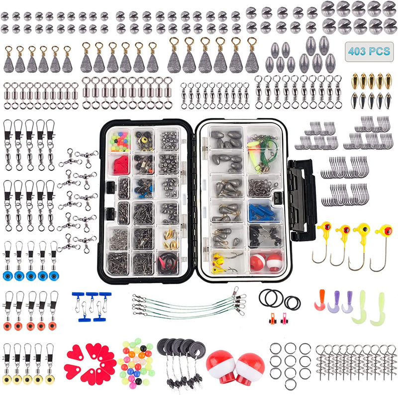 HERCULES Fishing Accessories Kit, 403Pcs Fishing Tackle Kit with Tackle Box Including Jig Hook, Swivels Snap, Sinker Weight Freshwater Saltwater Fishing Stuff, Lure Angler Fishing Starter Kit, Black Sporting Goods > Outdoor Recreation > Fishing > Fishing Tackle Herculespro.com Black Accessories Included 