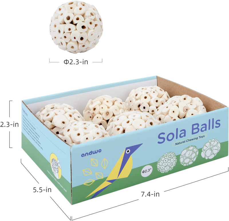 Andwe Bird Toy Sola Ball - Natural Soft Chew Shredding & Foraging Toy for Cockatiel Conure Quaker Parrot Budgie Parakeet Rabbit Bunny Guinea Pig Chinchilla (Style 1 (Pack of 6)) Animals & Pet Supplies > Pet Supplies > Bird Supplies > Bird Toys andwe   