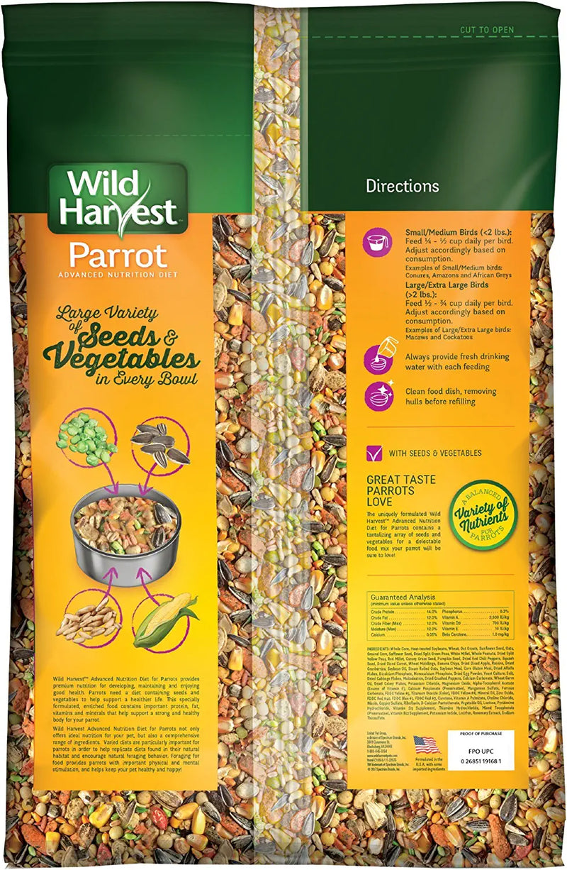 Wild Harvest Advanced Nutrition Parrot 8 Pound Bag Animals & Pet Supplies > Pet Supplies > Bird Supplies > Bird Food Tetra   