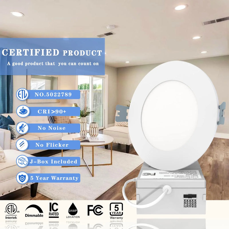 Ultra-Thin Recessed Lighting 4 Inch,6 Pack Dimmable Canless Recessed Lights 5CCT 2700K-5000K Selectable,750Lm High Brightness Wafer Light,Slim Downlight with Junction Box,9W 70W Eqv-Etl Certified Home & Garden > Lighting > Flood & Spot Lights Lodoolight   