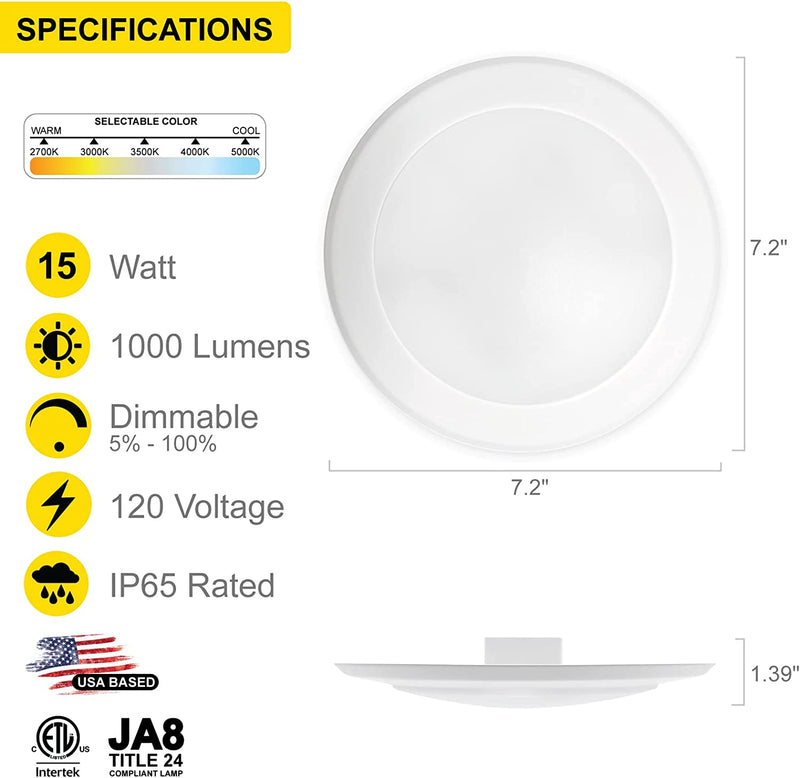 NUWATT 5/6” Slim LED Flush Mount Disk Downlight 24 Pack, 15W, 5CCT, Dimmable LED Ceiling Light, Retrofit Recessed LED & 30/40 J Box Home & Garden > Lighting > Flood & Spot Lights NUWATT, Inc   