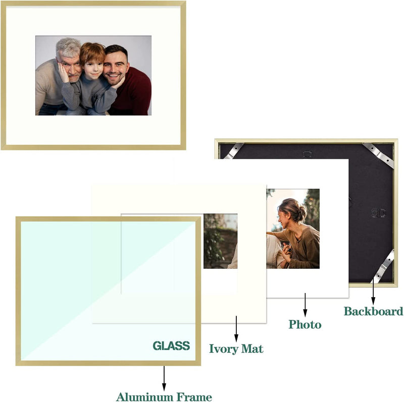 Golden State Art, Metal Wall/Table Top Photo Frame Collection, Aluminum Gold Photo Frame with Ivory Color Mat for Picture & Real Glass (8X10, 2-Pack) Home & Garden > Decor > Picture Frames Golden State Art   