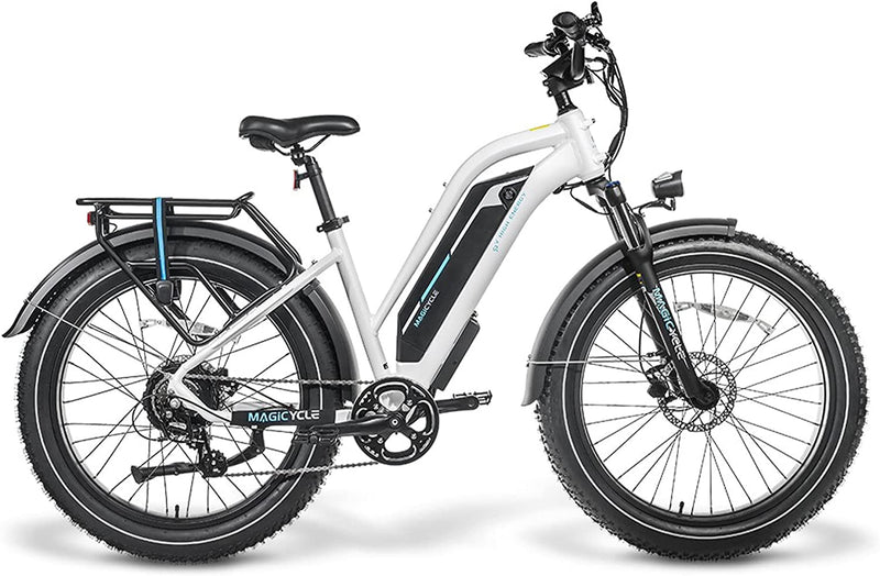 MAGICYCLE Fat Tire Electric Bike for Adults 750W Motor 52V 15AH/20AH Large Battery E Bike 26'' Fat Tire Electric Bike 25MPH 7-Speed up to Electric Mountain Bike Sporting Goods > Outdoor Recreation > Cycling > Bicycles MAGICYCLE Pearl White Cruiser Pro Mid Step-thru 
