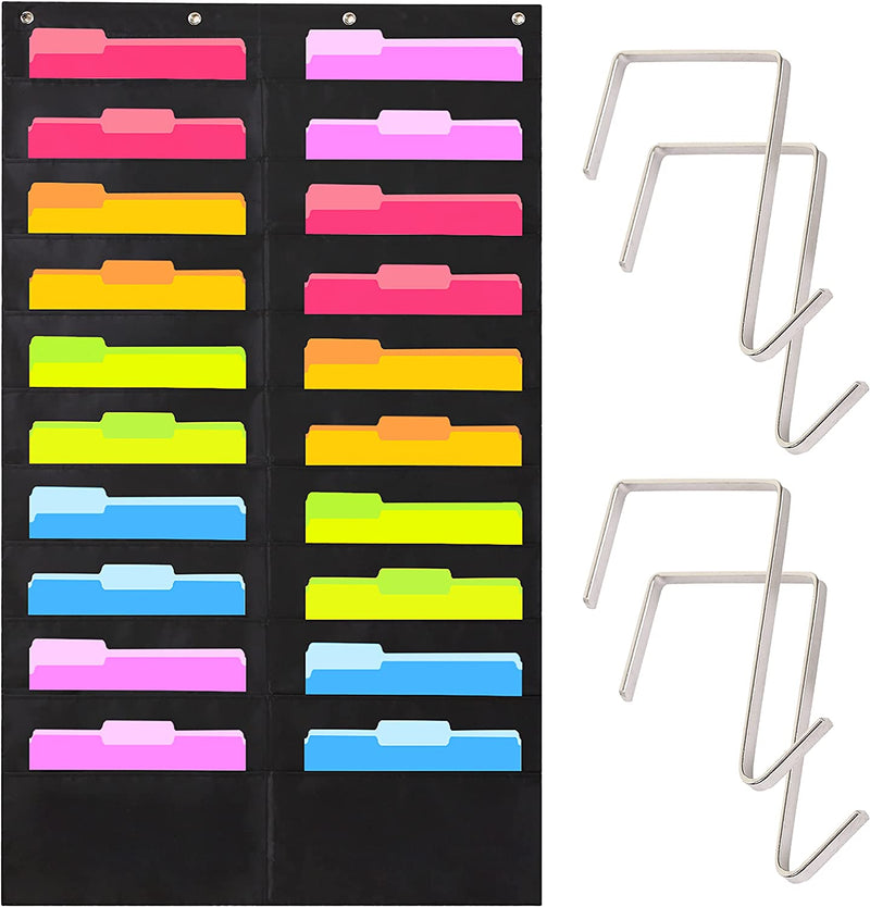 Heavy Duty Storage Pocket Chart for Classroom and Office, 10 Pockets, 3 over Door Hangers Included, Hanging Wall File Organizer for File Folders, School Mailbox, Home/Office Papers & More (Blue) Home & Garden > Household Supplies > Storage & Organization Hippo Creation Black 20 Pocket 