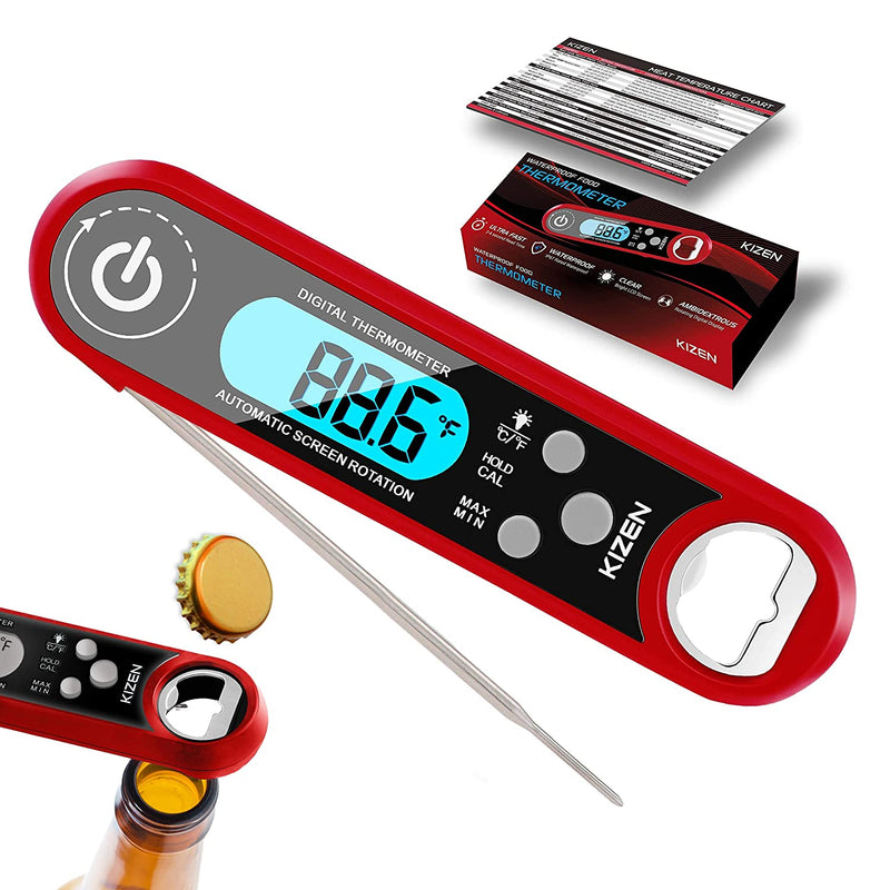 Kizen Meat Instant Read Thermometer - Best Waterproof Alarm Thermometer with Backlight & Calibration. Kizen Digital Food Thermometer for Kitchen, Outdoor Cooking, BBQ, and Grill Home & Garden > Kitchen & Dining > Kitchen Tools & Utensils KIZEN Red Bottle Opener 
