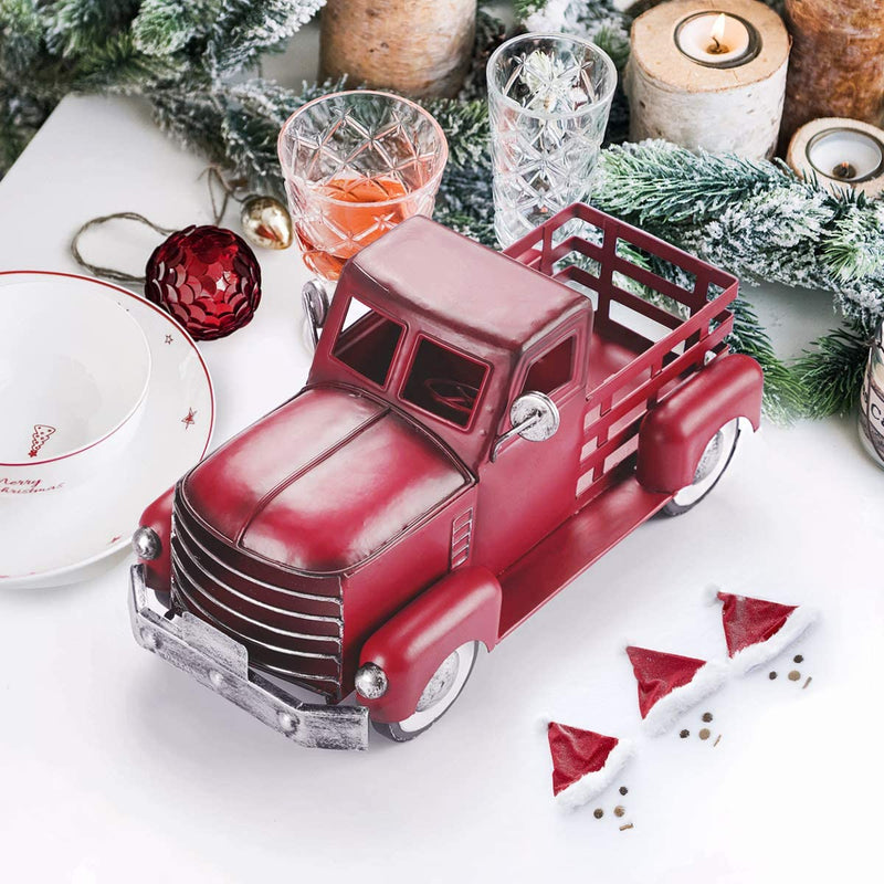 Vintage Red Truck Décor, Decorative Tabletop Storage, Pick-Up Metal Truck Planter, Farmhouse Red Truck Christmas Decoration Home & Garden > Decor > Seasonal & Holiday Decorations Wihome Star   