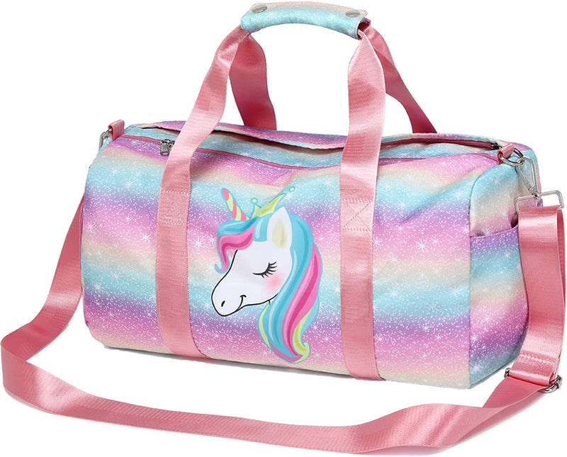Girls Dance Duffle Bag，Gymnastics Sports Bag for Girls, Kids Small Overnight Weekender Carry on Travel Bag with Shoe Compartment and Wet Pocket Panda Home & Garden > Household Supplies > Storage & Organization Octsky 05-Unicorn  