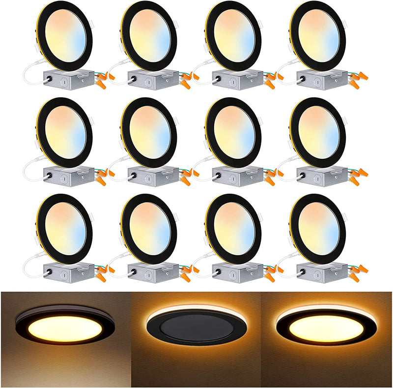 Mounight 6 Pack Inch LED Recessed Ceiling Light with Night Light, CRI90, 14W=100W, 1200Lm, 2700K/3000K/3500K/4000K/5000K Selectable, Dimmable Ultra-Thin Can-Killer Downlight, J-Box Included Home & Garden > Lighting > Flood & Spot Lights Kili-LED 5cct | 12 Pack Canless 6 Inch | ORB 
