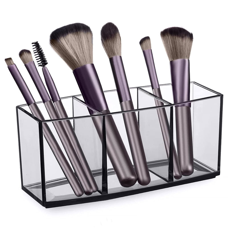 Hblife Clear Makeup Brush Holder Organizer, Acrylic Cosmetic Brushes Storage with 3 Slots, Eyeliners Display Case for Vanity Home & Garden > Household Supplies > Storage & Organization HBlife Clear Black  