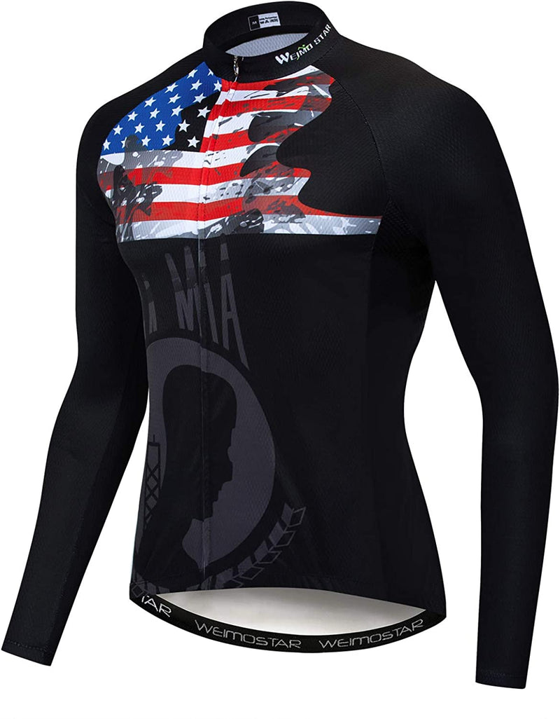 Weimostar Men'S Cycling Jersey Winter Thermal Fleece Long Sleeve Biking Shirts Breathable Sporting Goods > Outdoor Recreation > Cycling > Cycling Apparel & Accessories Weimostar Usa Flag Black XX-Large 