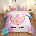 Namoxpa Cute Flower Unicorn Kids Bedding White Pink Golden Ears Unicorn 3 Pieces Bedding Comforter Sets Gifts for Teens and Girls,Twin Size Home & Garden > Linens & Bedding > Bedding Namoxpa 1 Twin 