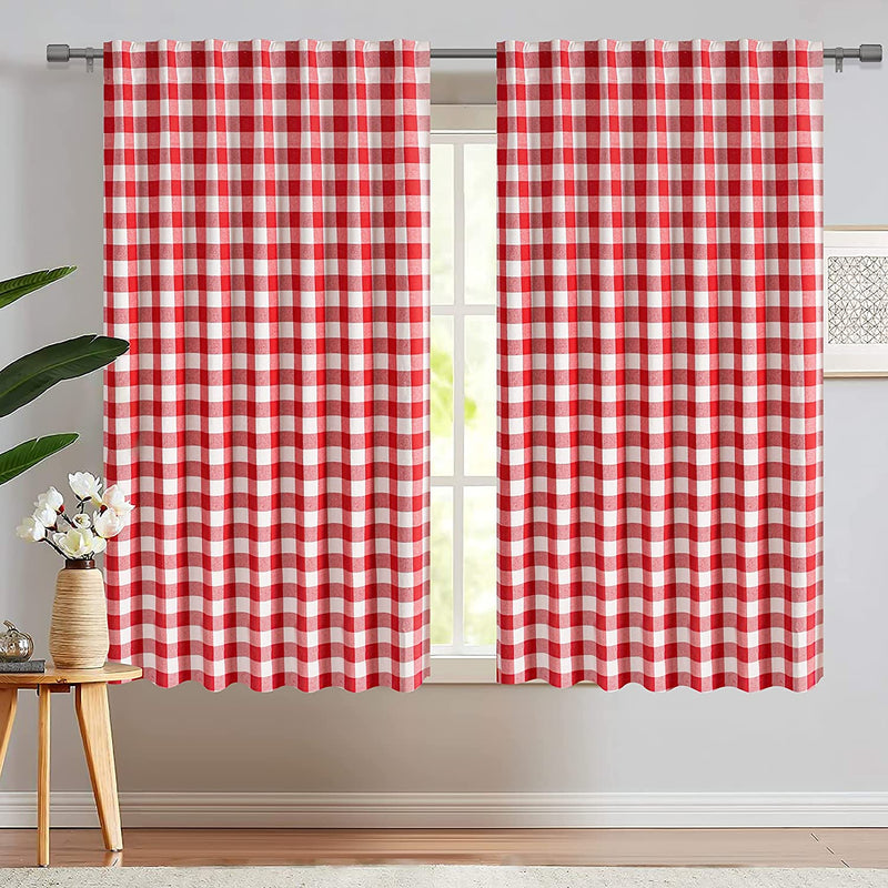 Light & Pro Black and White Gingham Check Curtain - Window Treatment Décor Panel for Kitchen Nursery Bedroom Livingroom - Buffalo Plaid Rod Pocket Curtains Pack of 2 - 50X63 Inch Home & Garden > Decor > Window Treatments > Curtains & Drapes Light & Pro Red White 50x72 