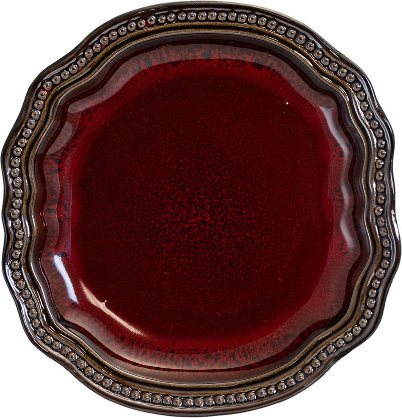 Elama round Oval Stoneware Fine Dining Dinnerware Dish Set, 16 Piece, Dark Red with Bronze Accents Home & Garden > Kitchen & Dining > Tableware > Dinnerware Elama   