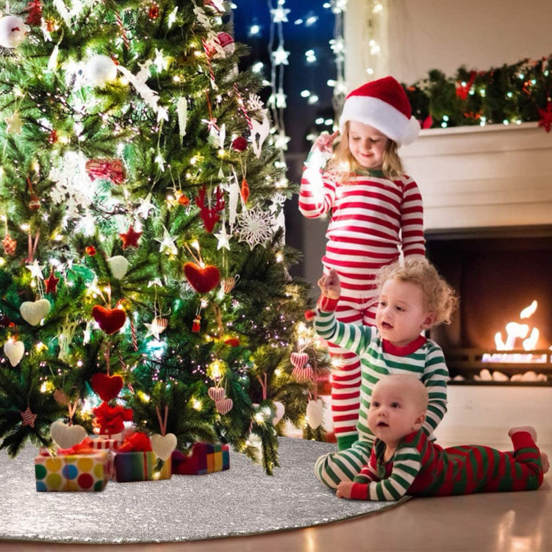 Christmas Tree Skirt,24/30/36/48" Sequin Double Layers Tree Mat Xmas Tree Decorations Home & Garden > Decor > Seasonal & Holiday Decorations > Christmas Tree Skirts Autmor   