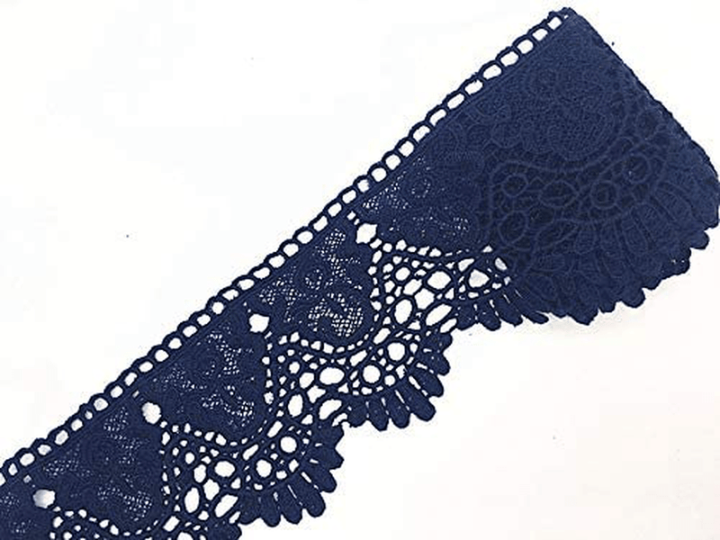 9CM Width Europe Crown Pattern Inelastic Embroidery Lace Trim,Curtain Tablecloth Slipcover Bridal DIY Clothing/Accessories.(4 Yards in one Package) (White) Arts & Entertainment > Hobbies & Creative Arts > Arts & Crafts Little lane lace Navy blue  