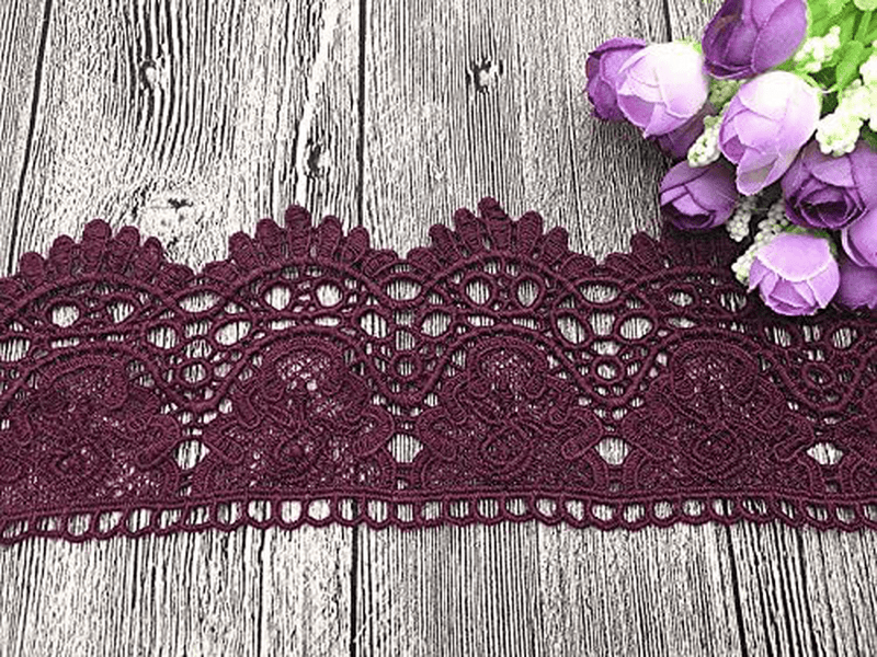 9CM Width Europe Crown Pattern Inelastic Embroidery Lace Trim,Curtain Tablecloth Slipcover Bridal DIY Clothing/Accessories.(4 Yards in one Package) (White) Arts & Entertainment > Hobbies & Creative Arts > Arts & Crafts Little lane lace Wine red  