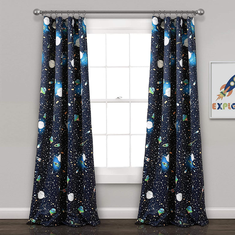 Lush Decor Universe Curtains | Outer Space Stars Galaxy Planet Rocket Pattern Room Darkening Window Panel Set for Living, Dining, Bedroom (Pair), 84” X 52”, Navy, 84" X 52" Home & Garden > Decor > Window Treatments > Curtains & Drapes Lush Decor   