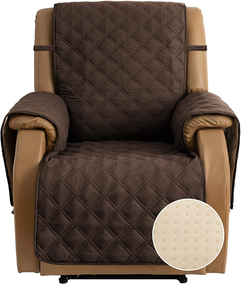 TOMORO Non Slip Loveseat Recliner Cover for Dogs - 100% Waterproof Quilted Sofa Slipcover Furniture Protector with 5 Storage Pockets, Washable Couch Cover with Elastic Straps for Kids and Pets Home & Garden > Decor > Chair & Sofa Cushions TOMORO Brown 30"Recliner 