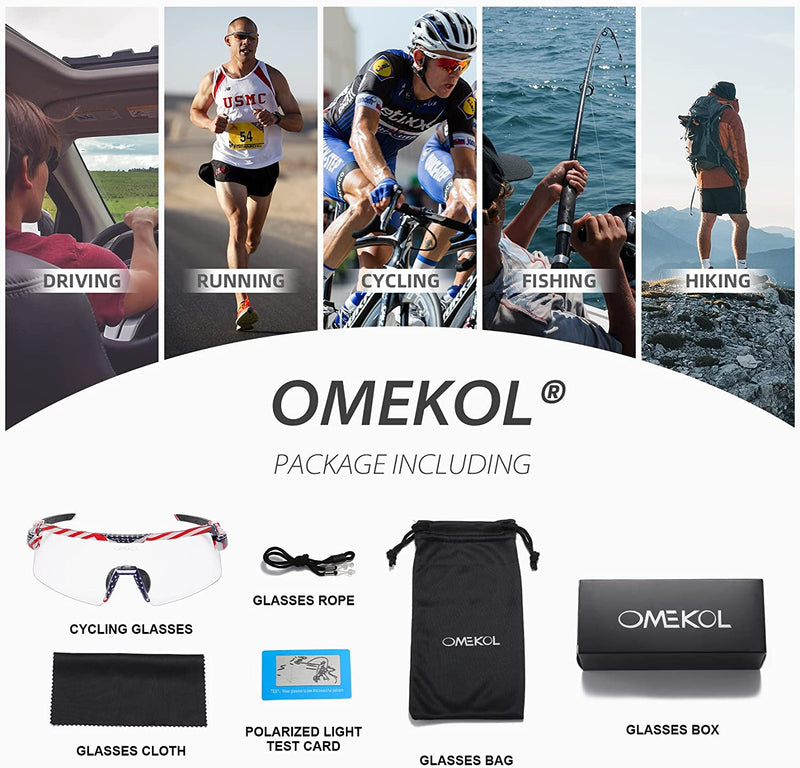 OMEKOL Photochromic Sunglasses for Men Sports Transition Cycling Glasses UV400 Mountain Bike Goggles Riding Bicycle Eyewear Sporting Goods > Outdoor Recreation > Cycling > Cycling Apparel & Accessories OMEKOL   