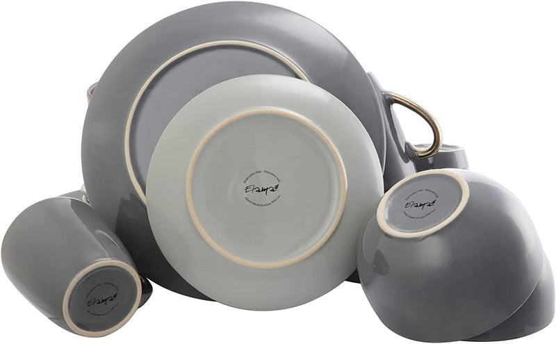 Elama round Stoneware Grand Collection Dinnerware Dish Set, 16 Piece, Assorted Solid Gray