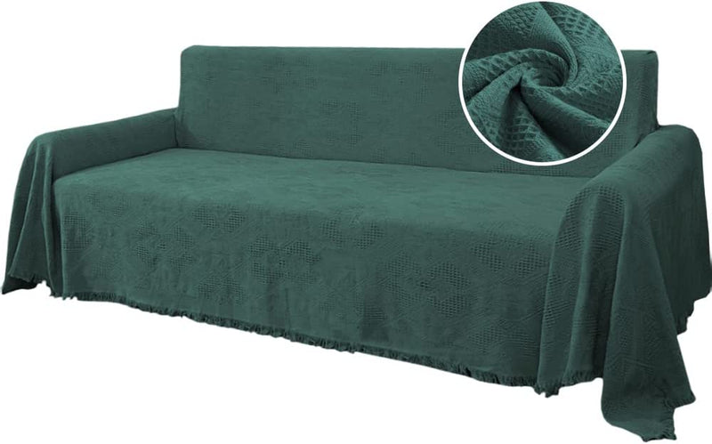 H.VERSAILTEX Cotton Sofa Covers Couch Cover Sofa Slipcover for Most Shape Sofas, Feature Thick Woven Jacquard Seamless with Tassels, Multi-Use Decorative for Couch (Xx-Large: 91" X 134", Sand) Home & Garden > Decor > Chair & Sofa Cushions H.VERSAILTEX Green XX-Large 