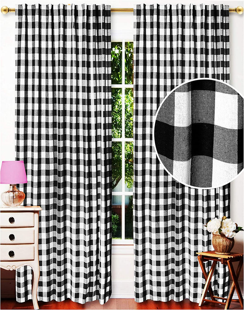 Farmhouse Cotton Black and White Buffalo Gingham Check Window Curtains, 50" X 72" 2 Pack Gingham Check Curtain - Black White Bedroom Curtain 72 Inches, Check Tab Top Curtains Home & Garden > Decor > Window Treatments > Curtains & Drapes Alpha Living Home Black & White 50x72 - Inches 