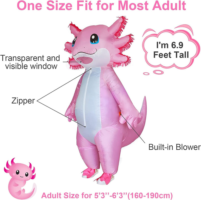 Stegosaurus Inflatable Costume Adult Axolotl Costumes Deluxe Halloween Air Blow-Up Costume Pink Axolotl Costumes for Women Men Cosplay Party