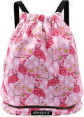 Risefit Waterproof Drawstring Bag, Drawstring Backpack, Gym Bag Sackpack Sports Backpack for Women Girls Home & Garden > Household Supplies > Storage & Organization Risefit 06-pink Flamingos  