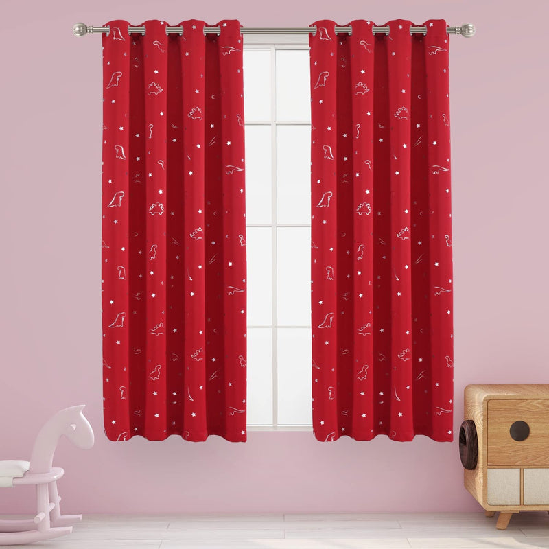 LORDTEX Dinosaur and Star Foil Print Blackout Curtains for Kids Room - Thermal Insulated Curtains Noise Reducing Window Drapes for Boys and Girls Bedroom, 42 X 84 Inch, Grey, Set of 2 Panels Home & Garden > Decor > Window Treatments > Curtains & Drapes LORDTEX Red 52 x 45 inch 