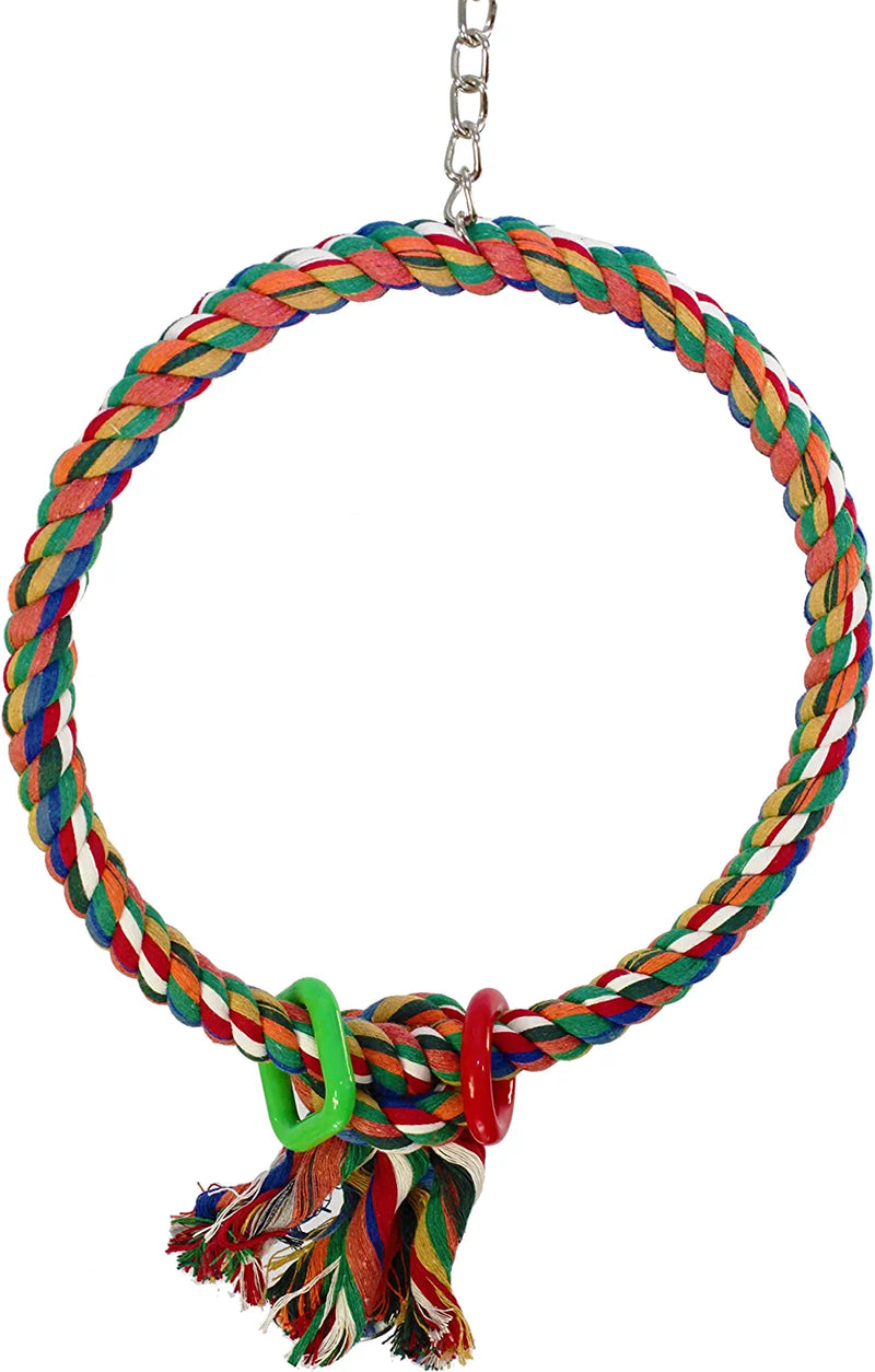 Bonka Bird Toys 1046 Huge Rope Ring Cotton Colorful Rainbow Parrot Macaw African Grey Cockatoo Large  Bonka Bird Toys (10) Inch Ring  