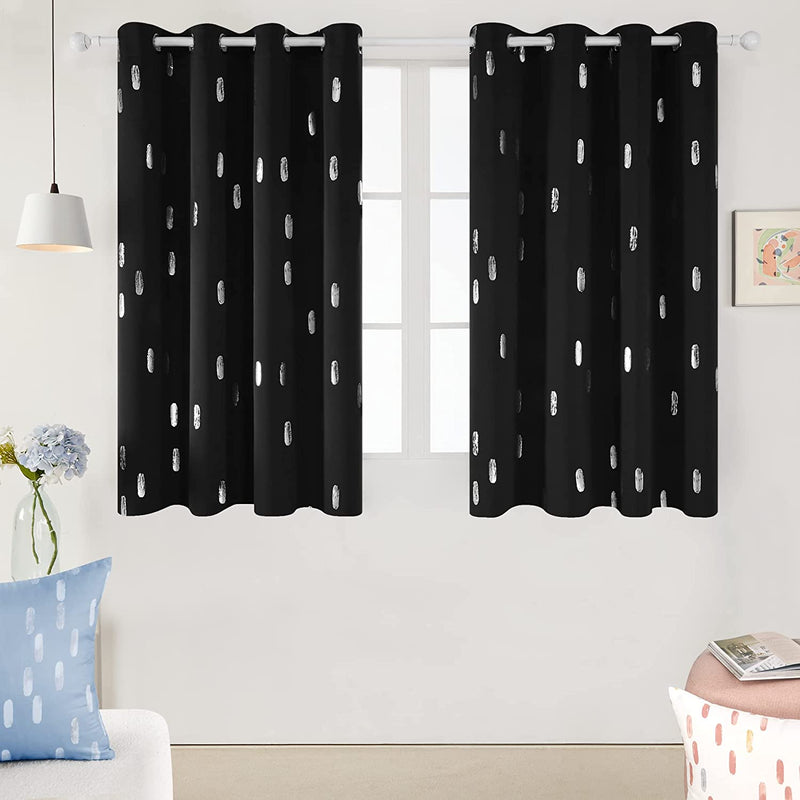 Deconovo Curtains Blue - Blackout Curtains 84 Inch Length 2 Panels, Silver Printed Room Darkening Curtains Grommet, Living Room Thermal Insulated Curtain Drapes, Sliding Door Curtains 52*84 Inch Home & Garden > Decor > Window Treatments > Curtains & Drapes Deconovo Black W52 x L63 Inch 