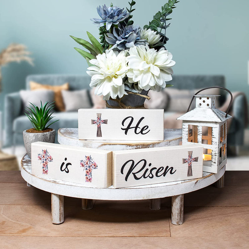Jennygems He Is Risen Wooden Sign Set and Easter Decor, Tiered Tray and Tabletop Easter Decorations, Christian Easter, Made in USA Home & Garden > Decor > Seasonal & Holiday Decorations JennyGems   