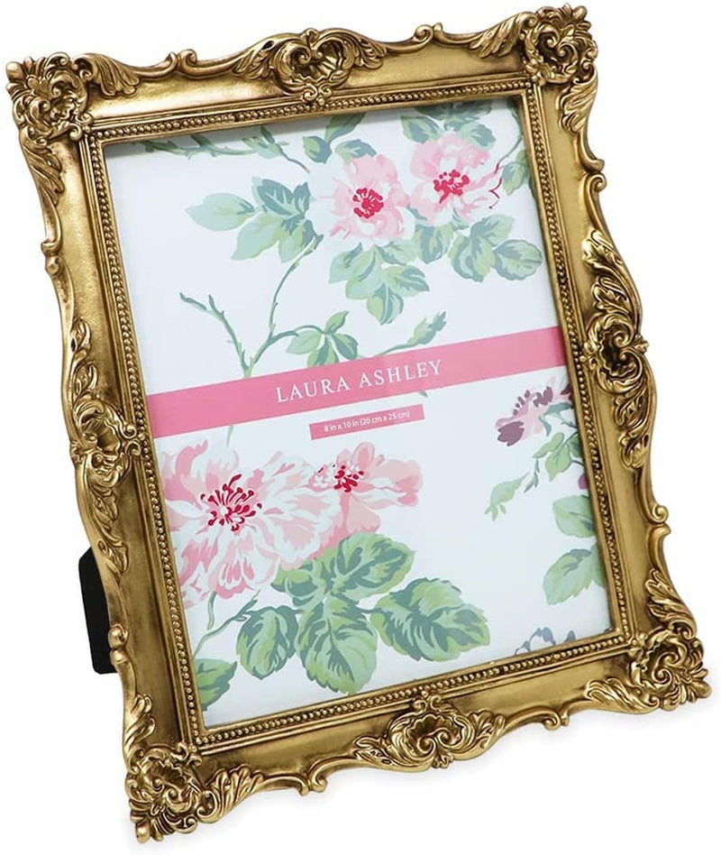 Laura Ashley 5X7 Black Ornate Textured Hand-Crafted Resin Picture Frame with Easel & Hook for Tabletop & Wall Display, Decorative Floral Design Home Décor, Photo Gallery, Art, More (5X7, Black) Home & Garden > Decor > Picture Frames Laura Ashley Gold 8x10 