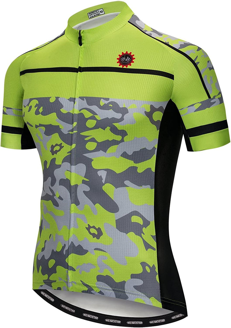 Cycling Jersey Men Full Zip Bike Shirt Racing Top Bicycle Clothing Sporting Goods > Outdoor Recreation > Cycling > Cycling Apparel & Accessories Weimostar Green Tag M(Chest 33-36"） 