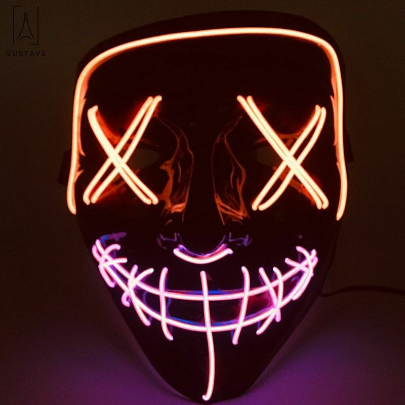 Gustave Halloween Scary Light Mask 4 Modes 2 Colors Cosplay Led Costume Mask EL Wire Light up for Festival Party Costume Christmas "Fluorescent Green+White" Apparel & Accessories > Costumes & Accessories > Masks Gustave Orange+Pink  