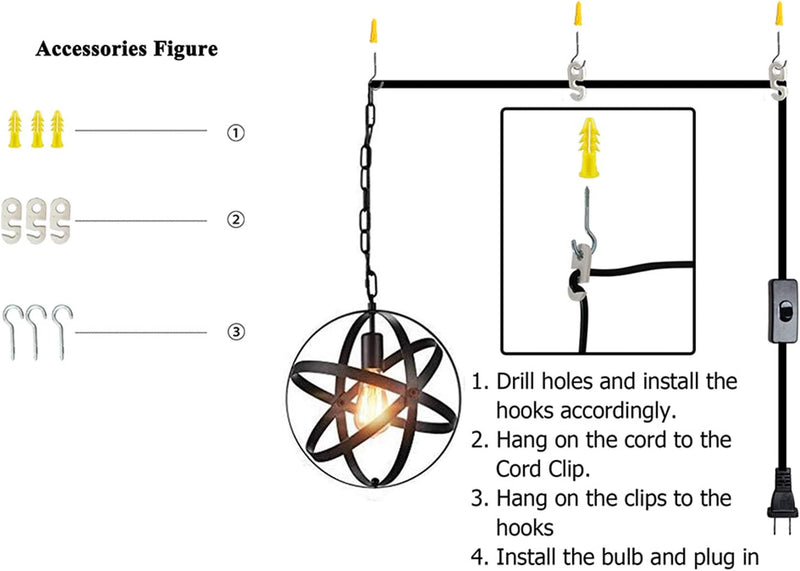 Pendant Light, Tomshine Plug in Hanging Light,Rustic Metal Chandelier Light Fixture for Kitchen Dining Room Farmhouse Home & Garden > Lighting > Lighting Fixtures Tomshine   
